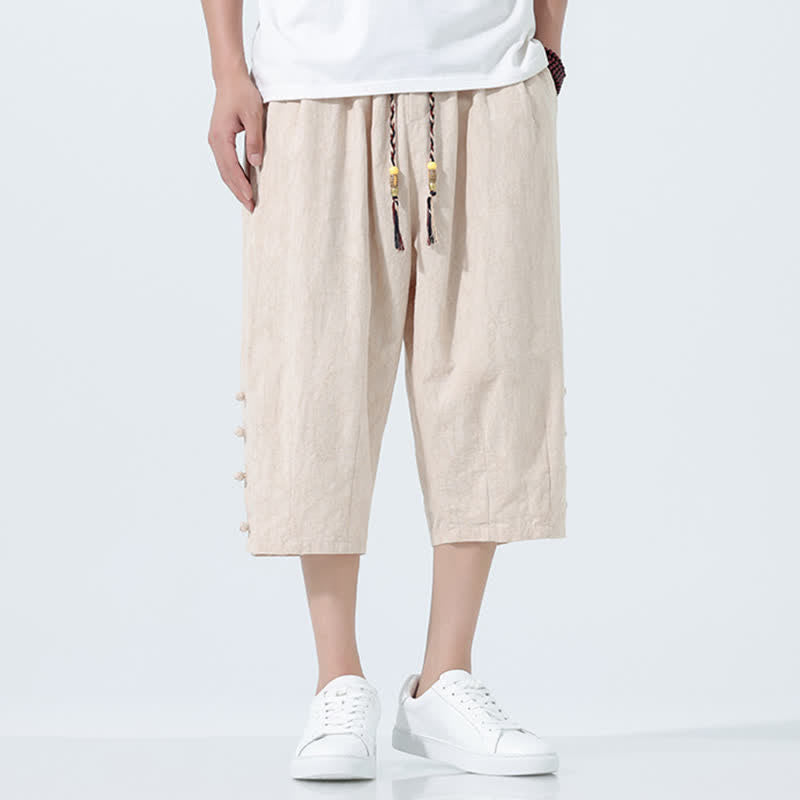 Buddha Stones 夏用ドローストリング付き伸縮性ウエストメンズカプリ丈テーパードパンツ - image 11