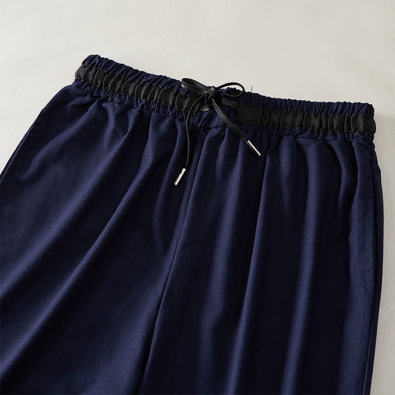 Buddha Stones 通勤用ドローストリング付きコットンクロップド丈ワイドレッグパンツ（ポケット付き） - image 12