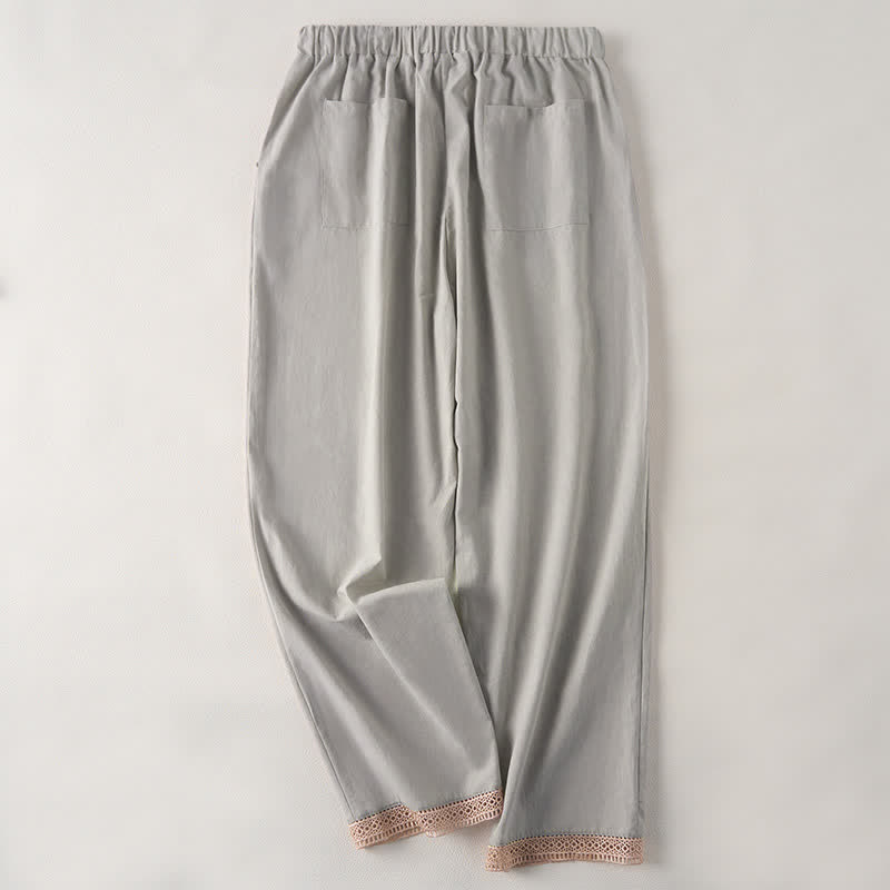 Buddha Stones 夏物 レーストリム裾 無地 レディース テーパードパンツ ポケット付き - image 10