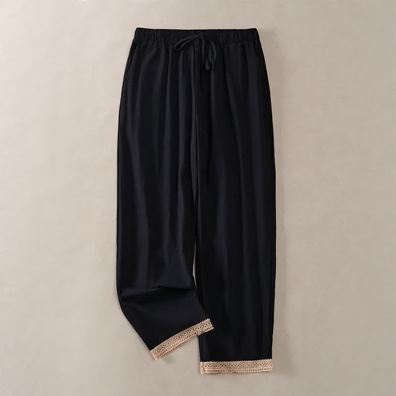 Buddha Stones 夏物 レーストリム裾 無地 レディース テーパードパンツ ポケット付き - 黒 - US14、 UK/AU18、 EU46 (2XL) - image 16