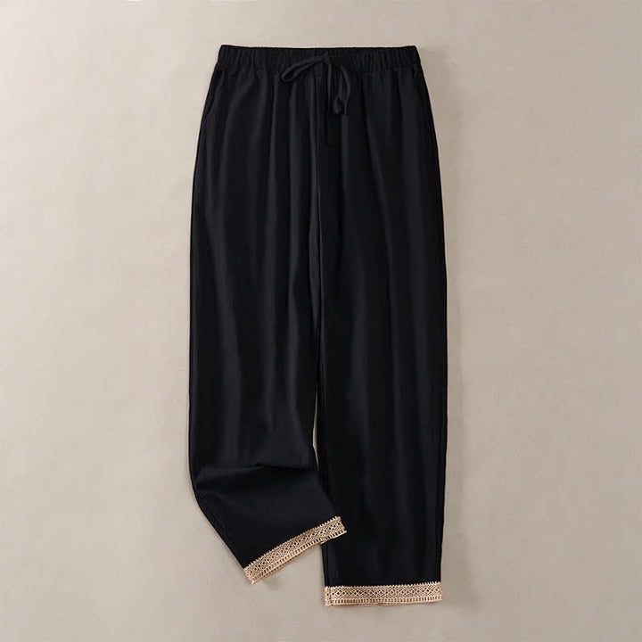 Buddha Stones 夏物 レーストリム裾 無地 レディース テーパードパンツ ポケット付き - 黒 - US14、 UK/AU18、 EU46 (2XL) - image 16