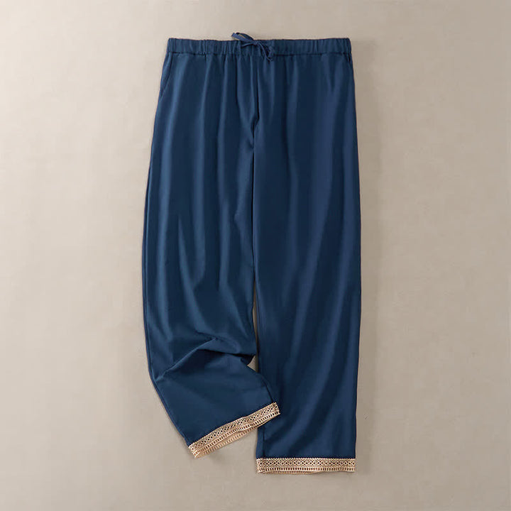 Buddha Stones 夏物 レーストリム裾 無地 レディース テーパードパンツ ポケット付き - ダークブルー - US14、 UK/AU18、 EU46 (2XL) - image 40