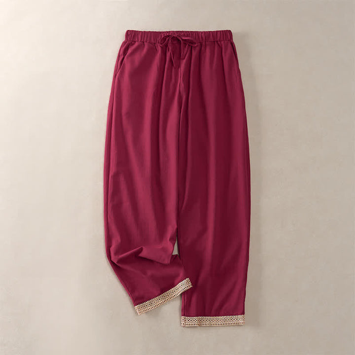 Buddha Stones 夏物 レーストリム裾 無地 レディース テーパードパンツ ポケット付き - クリムゾン - US14、 UK/AU18、 EU46 (2XL) - image 21