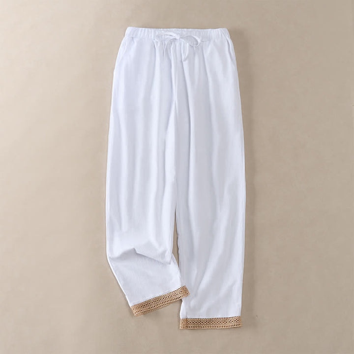 Buddha Stones 夏物 レーストリム裾 無地 レディース テーパードパンツ ポケット付き - 白 - US14、 UK/AU18、 EU46 (2XL) - image 4