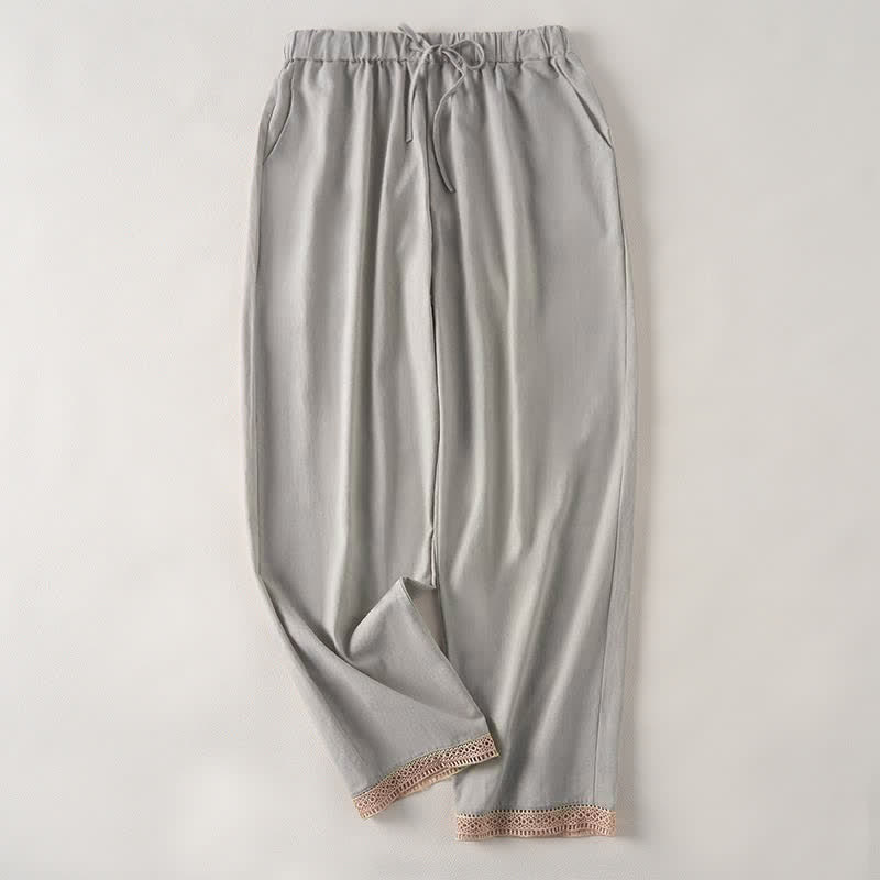 Buddha Stones 夏物 レーストリム裾 無地 レディース テーパードパンツ ポケット付き - ライトグレー - US14、 UK/AU18、 EU46 (2XL) - image 9