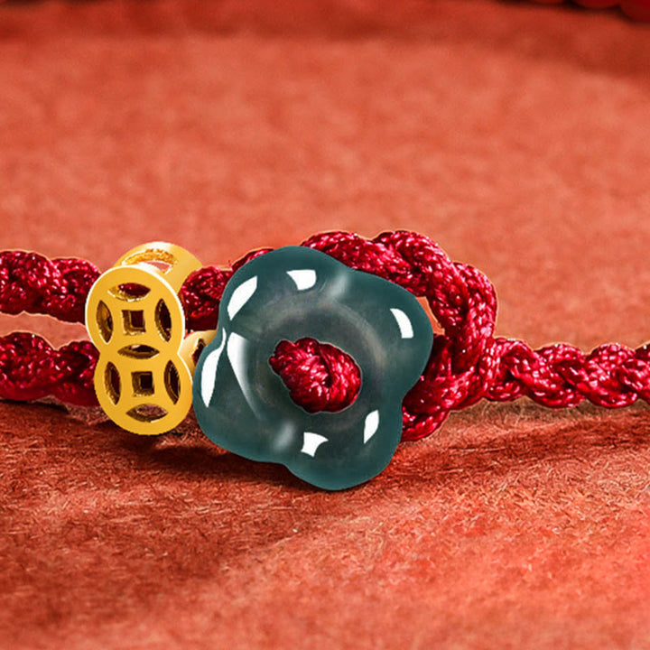 Buddha Stones 翡翠の花の幸運を呼ぶ銅貨と赤紐のブレスレット - image 11
