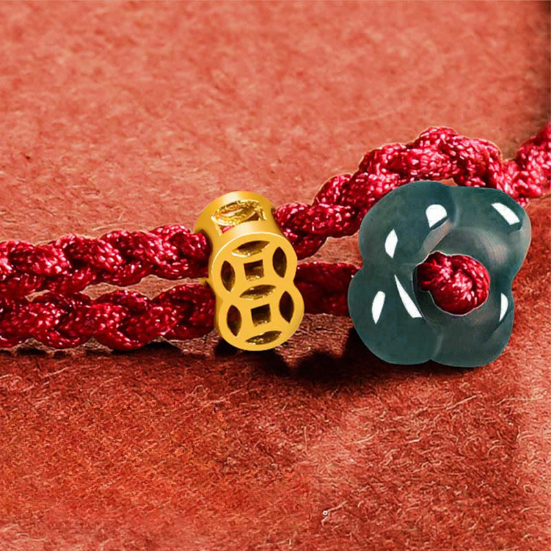 Buddha Stones 翡翠の花の幸運を呼ぶ銅貨と赤紐のブレスレット - image 10