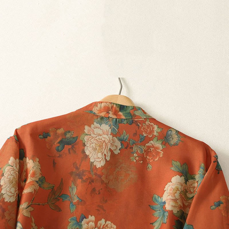 Buddha Stones スタンドカラー、フロッグボタン、花柄プリント柄、半袖ミニドレス - image 11