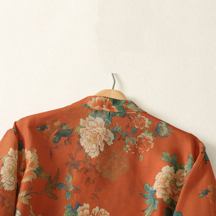 Buddha Stones スタンドカラー、フロッグボタン、花柄プリント柄、半袖ミニドレス - image 11