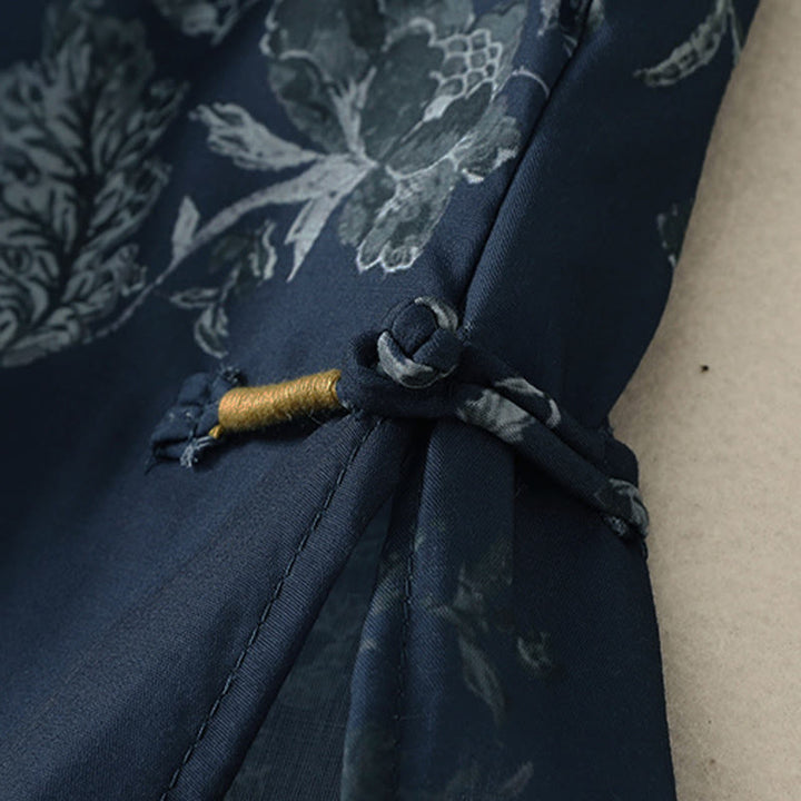 Buddha Stones スタンドカラー、フロッグボタン、花柄プリント柄、半袖ミニドレス - image 5