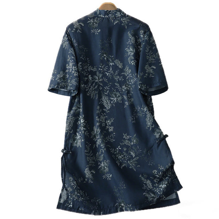 Buddha Stones スタンドカラー、フロッグボタン、花柄プリント柄、半袖ミニドレス - image 2