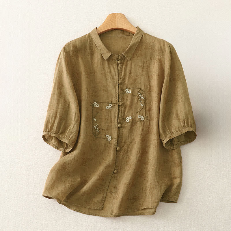 Buddha Stones スタンドカラー、刺繍ボタンデザイン、七分袖、夏用レディースシャツ - ペルー - US8-10，UK/AU12-14，EU40-42 (2XL) - image 14