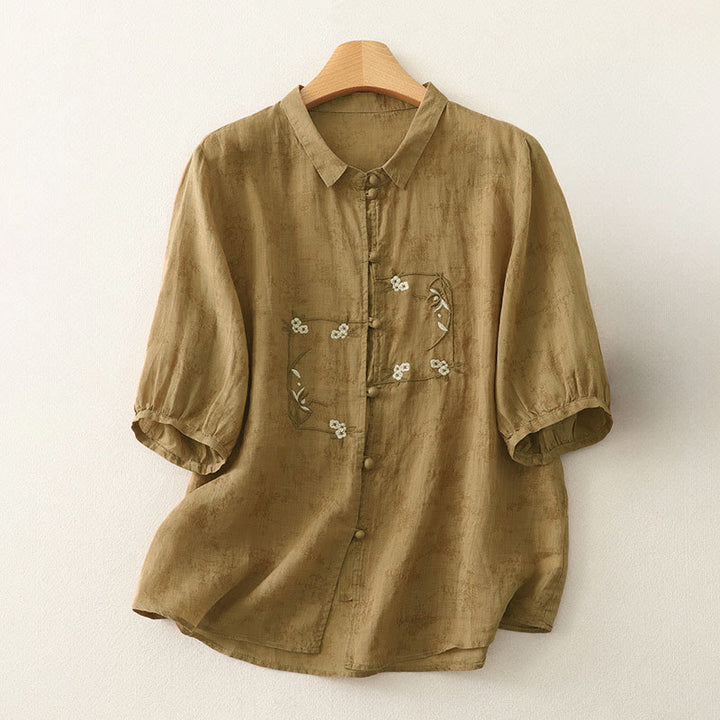 Buddha Stones スタンドカラー、刺繍ボタンデザイン、七分袖、夏用レディースシャツ - ペルー - US8-10，UK/AU12-14，EU40-42 (2XL) - image 14