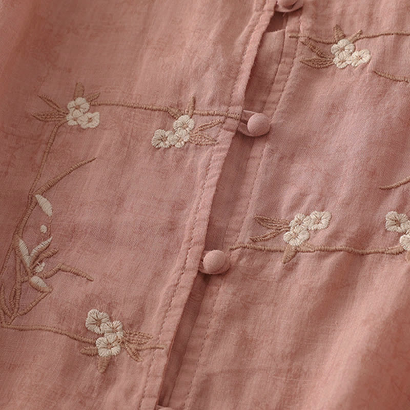Buddha Stones スタンドカラー、刺繍ボタンデザイン、七分袖、夏用レディースシャツ - image 8