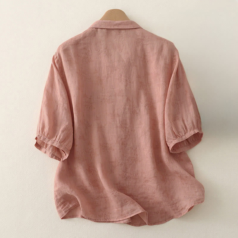 Buddha Stones スタンドカラー、刺繍ボタンデザイン、七分袖、夏用レディースシャツ - image 6