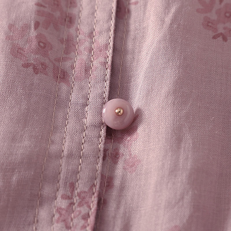 Buddha Stones カジュアルな花柄プリントの七分袖レディースボタンシャツ - image 4