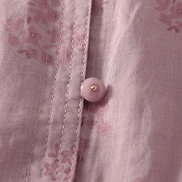 Buddha Stones カジュアルな花柄プリントの七分袖レディースボタンシャツ - image 4