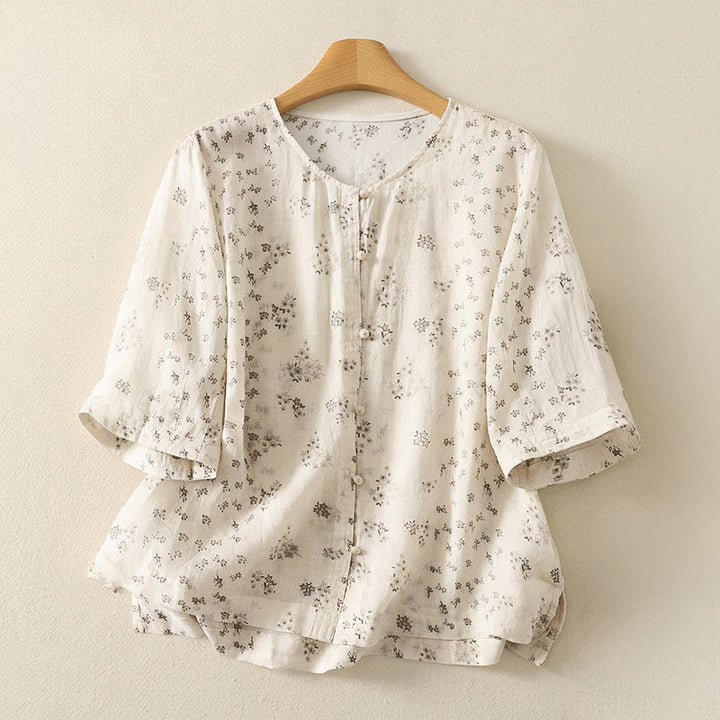 Buddha Stones カジュアルな花柄プリントの七分袖レディースボタンシャツ - レモンシフォン - US12、 UK/AU16、 EU44 (3XL) - image 10