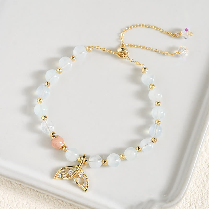 Buddha Stones 天然アクアマリンと金メッキの銅製フィッシュテールセレニティブレスレット - image 3