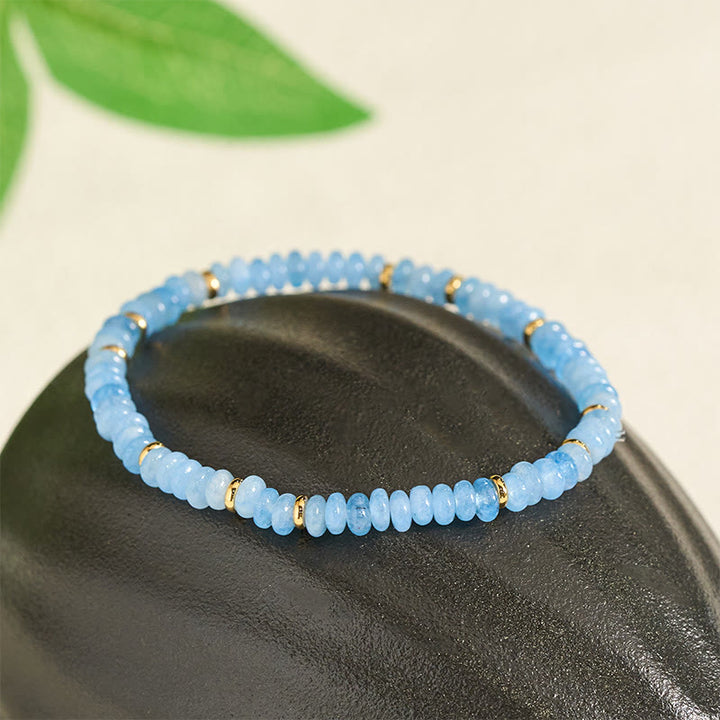 Buddha Stones 天然アクアマリン 4mmビーズ パールセレニティブレスレット - image 2