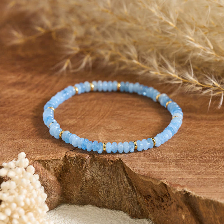 Buddha Stones 天然アクアマリン 4mmビーズ パールセレニティブレスレット - image 1
