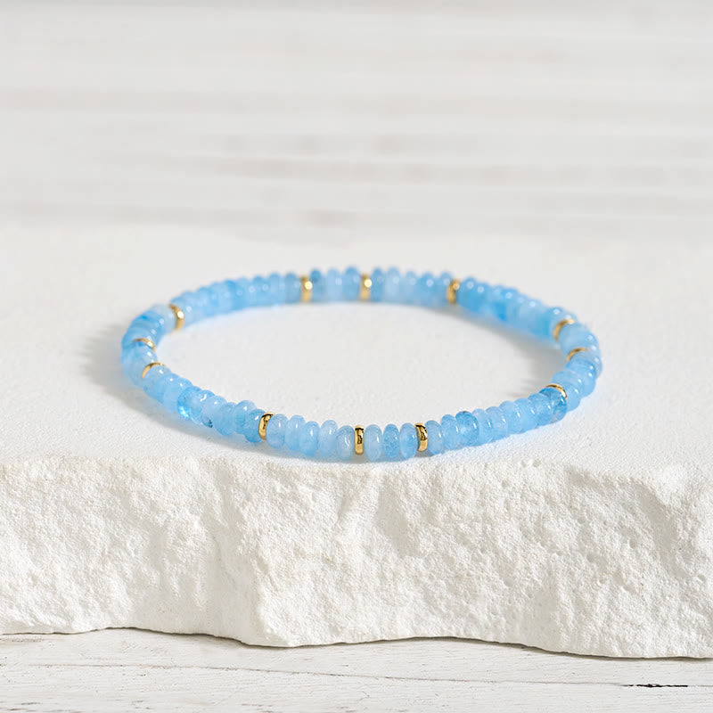 Buddha Stones 天然アクアマリン 4mmビーズ パールセレニティブレスレット - アクアマリン（手首周り：14～15cm） - image 0