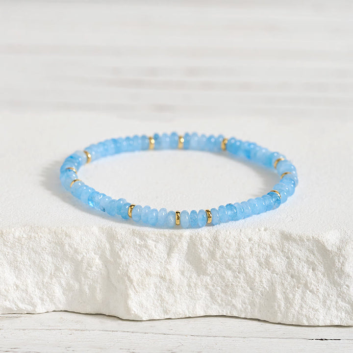 Buddha Stones 天然アクアマリン 4mmビーズ パールセレニティブレスレット - アクアマリン（手首周り：14～15cm） - image 0