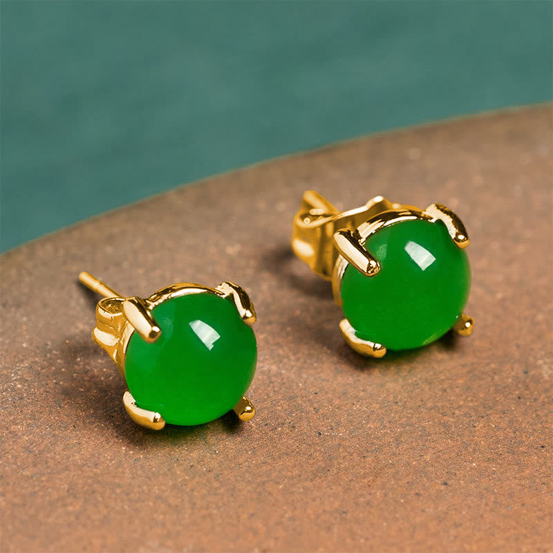 Buddha Stones 翡翠と925スターリングシルバーの豊穣イヤリング - 翡翠（金メッキ925スターリングシルバーポスト） - image 0