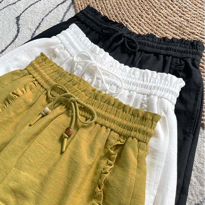 Buddha Stones 夏用ドローストリングフリルゴムウエストレディースショートパンツ（ポケット付き） - image 28
