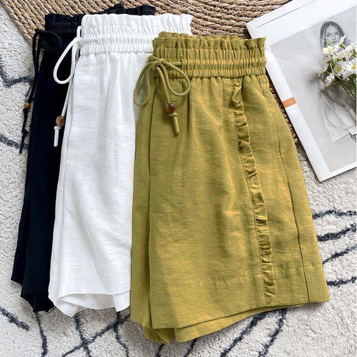 Buddha Stones 夏用ドローストリングフリルゴムウエストレディースショートパンツ（ポケット付き） - image 27