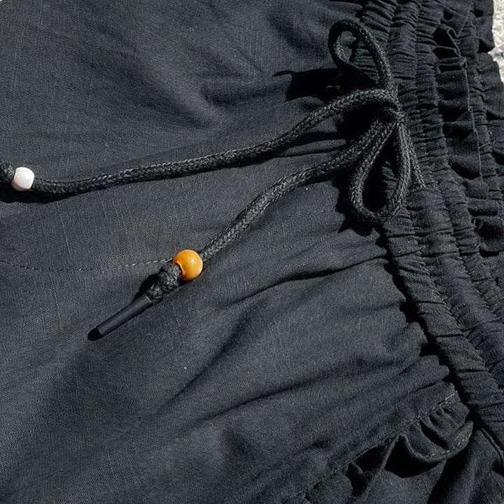 Buddha Stones 夏用ドローストリングフリルゴムウエストレディースショートパンツ（ポケット付き） - image 10