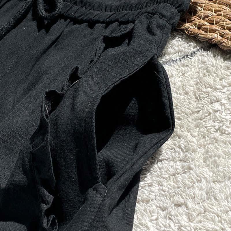 Buddha Stones 夏用ドローストリングフリルゴムウエストレディースショートパンツ（ポケット付き） - image 11