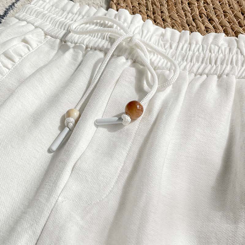 Buddha Stones 夏用ドローストリングフリルゴムウエストレディースショートパンツ（ポケット付き） - image 17