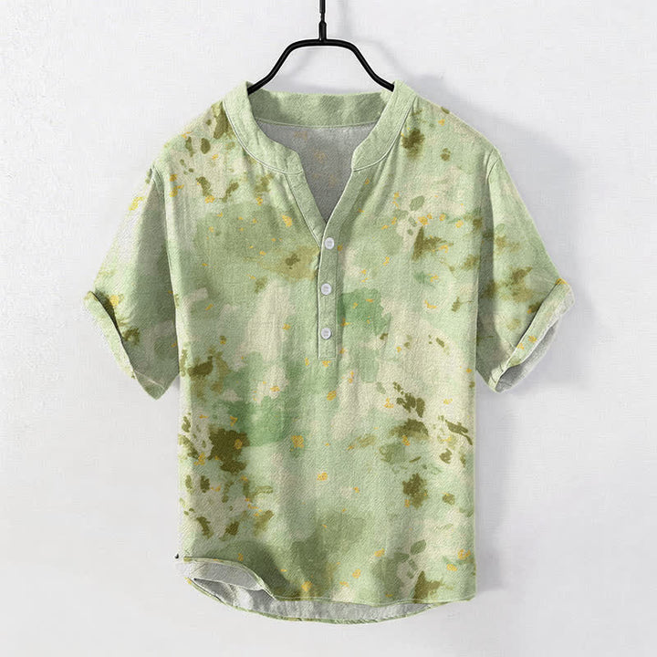 Buddha Stones コットン水彩スプラッシュ柄メンズ半袖ハーフボタンシャツ - 淡い緑色 - US/UK/AU50、EU60（5XL） - image 5