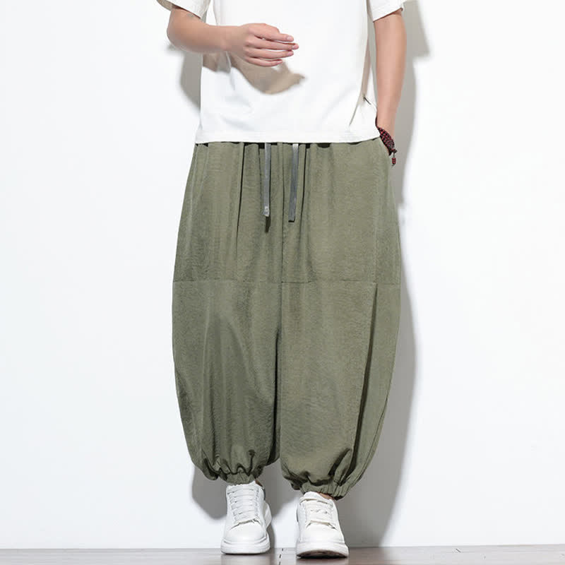 Buddha Stones 春物無地ドローストリング付きクロップド丈メンズハーレムコットンパンツ（ポケット付き） - image 33