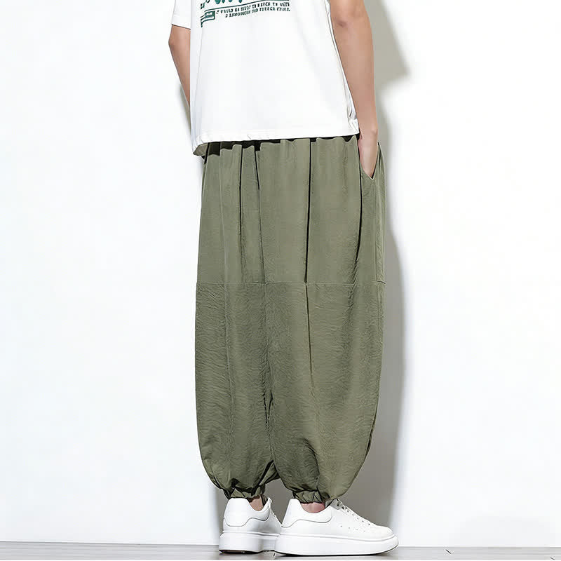 Buddha Stones 春物無地ドローストリング付きクロップド丈メンズハーレムコットンパンツ（ポケット付き） - image 32