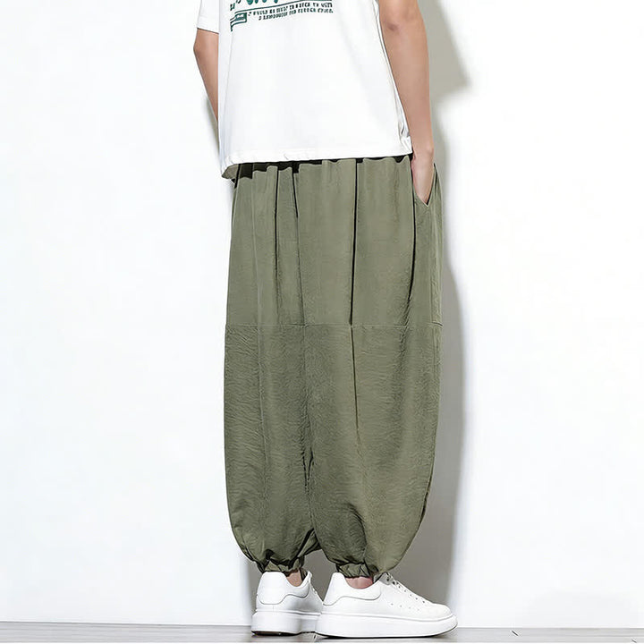 Buddha Stones 春物無地ドローストリング付きクロップド丈メンズハーレムコットンパンツ（ポケット付き） - image 32