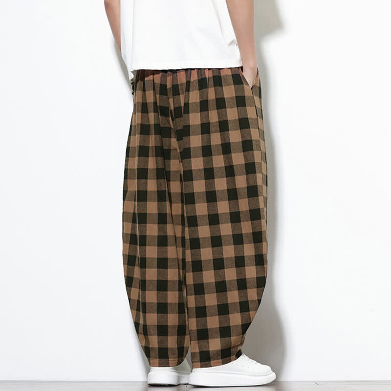 Buddha Stones 夏らしいチェック柄のハイウエスト・ドローストリング付きメンズハーレムパンツ（ポケット付き） - image 18