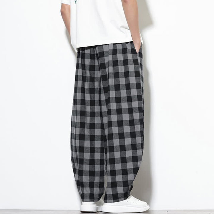 Buddha Stones 夏らしいチェック柄のハイウエスト・ドローストリング付きメンズハーレムパンツ（ポケット付き） - image 5