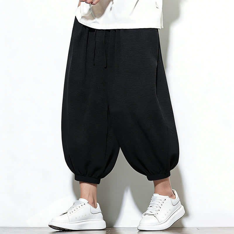 Buddha Stones 春物無地ドローストリングゴムデザインメンズハーレムカプリパンツ - 黒 - US/UK/AU46、 EU56 (5XL) - image 21
