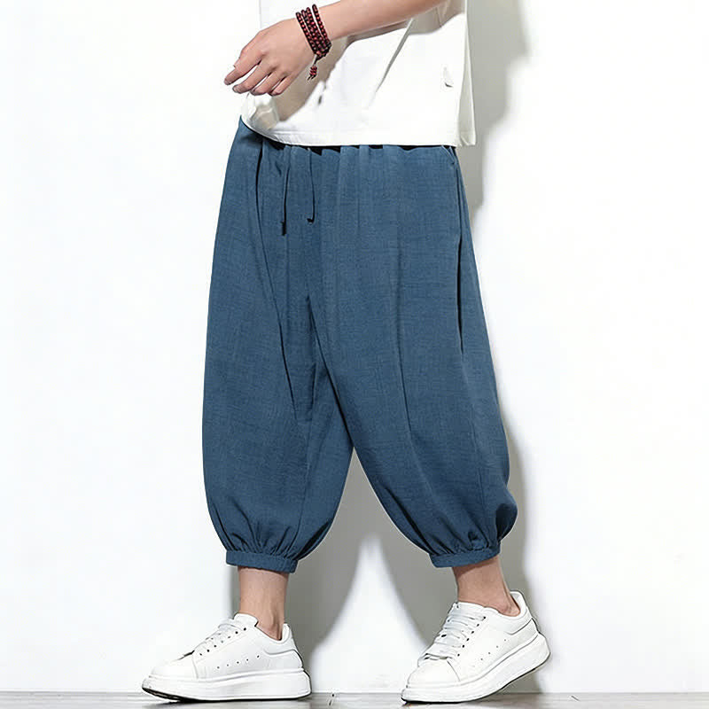 Buddha Stones 春物無地ドローストリングゴムデザインメンズハーレムカプリパンツ - スチールブルー - US/UK/AU46、 EU56 (5XL) - image 37