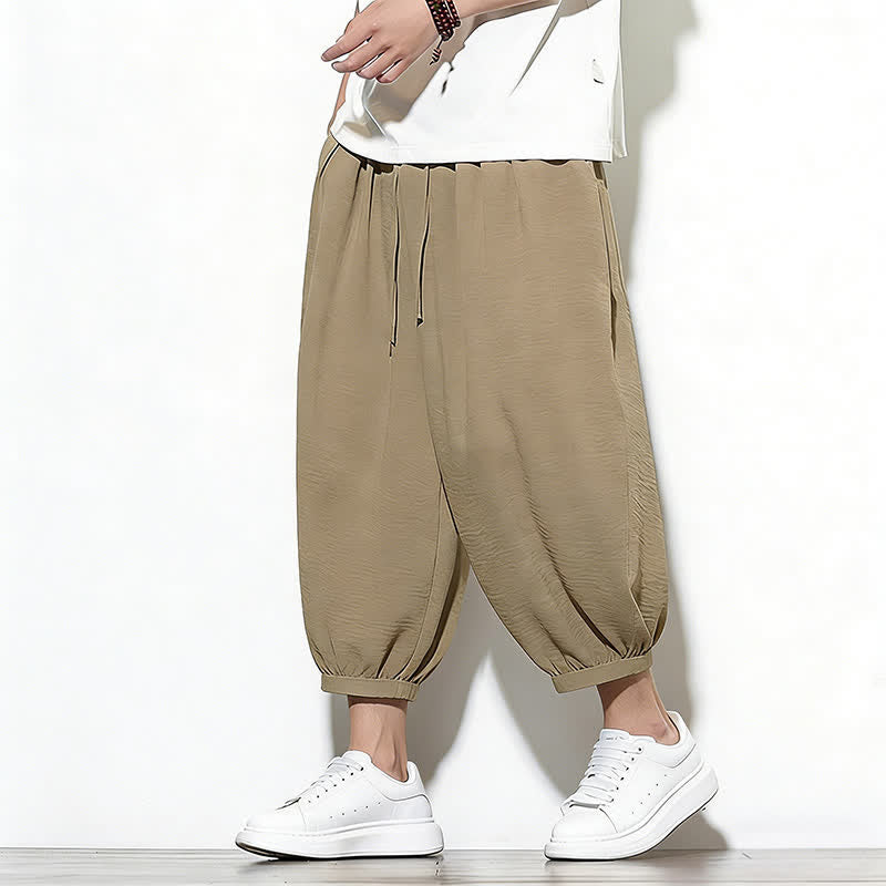 Buddha Stones 春物無地ドローストリングゴムデザインメンズハーレムカプリパンツ - タン - US/UK/AU46、 EU56 (5XL) - image 28