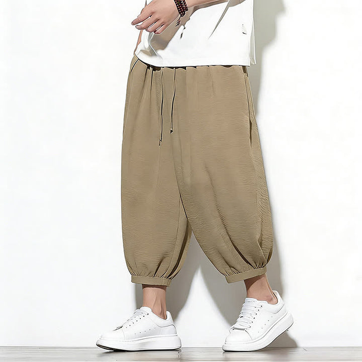 Buddha Stones 春物無地ドローストリングゴムデザインメンズハーレムカプリパンツ - タン - US/UK/AU46、 EU56 (5XL) - image 28