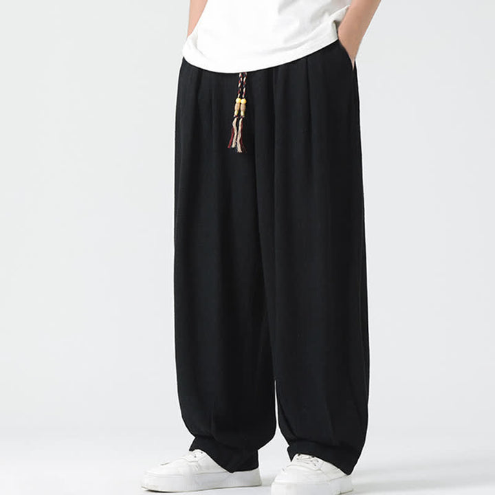 Buddha Stones 夏用ドローストリング付きアンクル丈無地メンズストレートレッグパンツ - 黒 - US/UK/AU46、 EU56 (5XL) - image 17