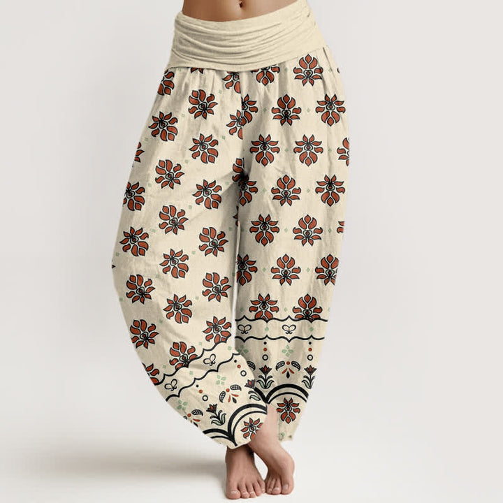 Buddha Stones 花柄 純綿 レディース ハーレムパンツ ゴム入り ハイウエスト - レモンシフォン - US16、 UK/AU20、 EU48 (3XL) - image 0