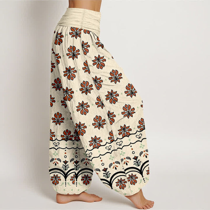 Buddha Stones 花柄 純綿 レディース ハーレムパンツ ゴム入り ハイウエスト - image 2