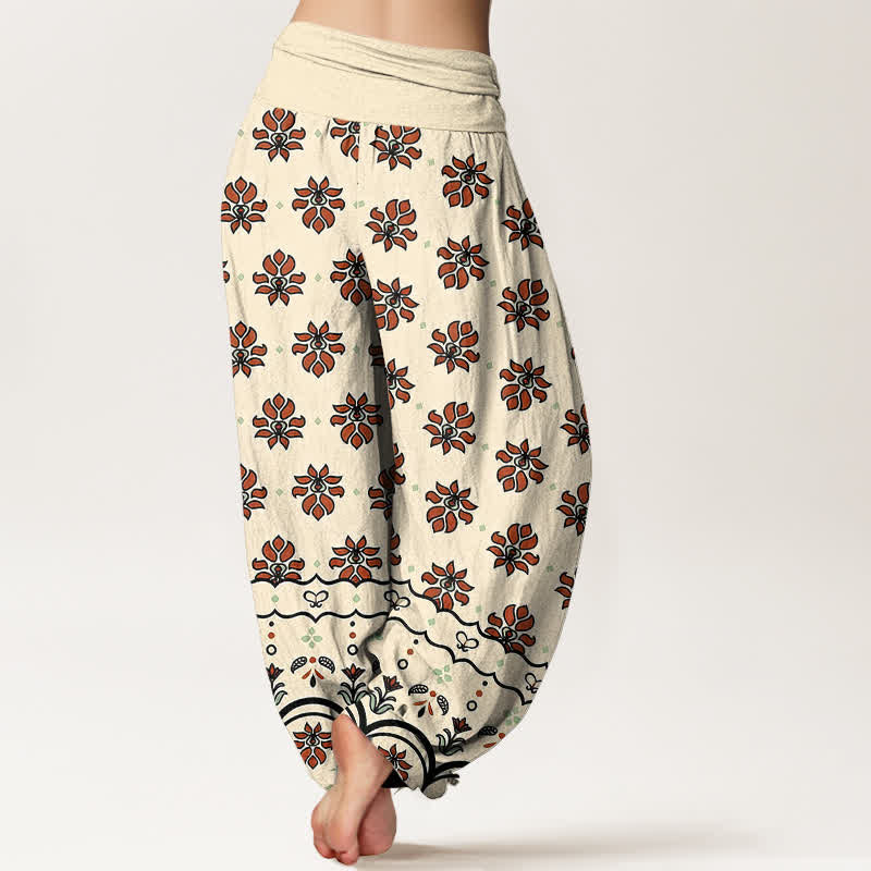Buddha Stones 花柄 純綿 レディース ハーレムパンツ ゴム入り ハイウエスト - image 1