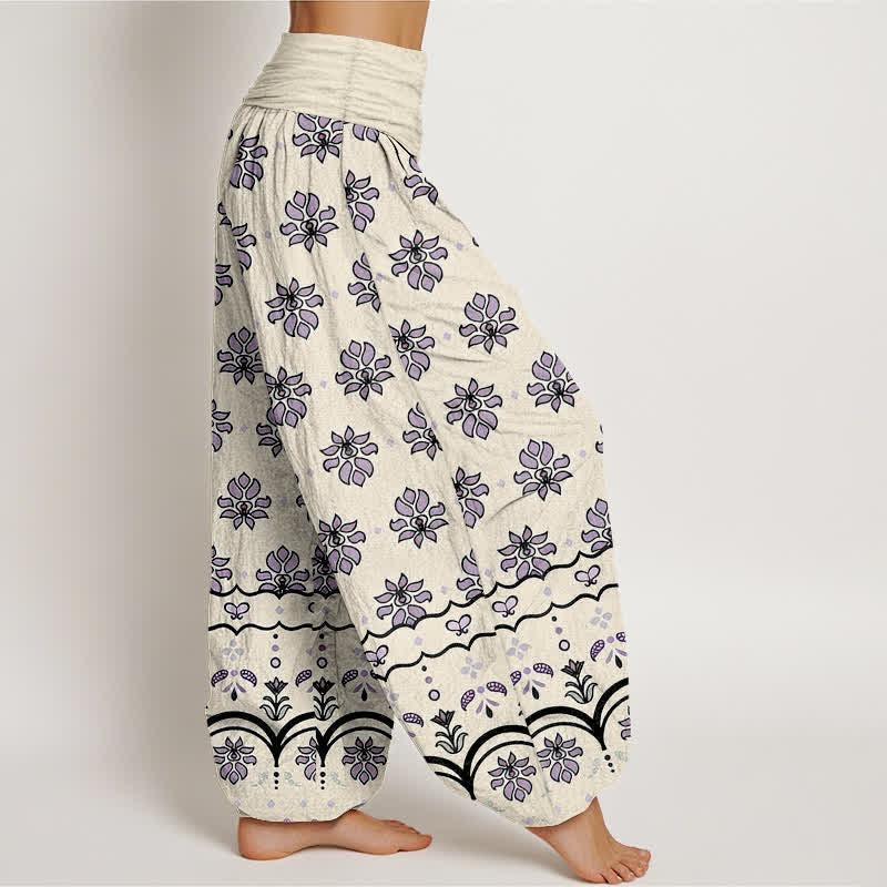 Buddha Stones 花柄 純綿 レディース ハーレムパンツ ゴム入り ハイウエスト - image 7