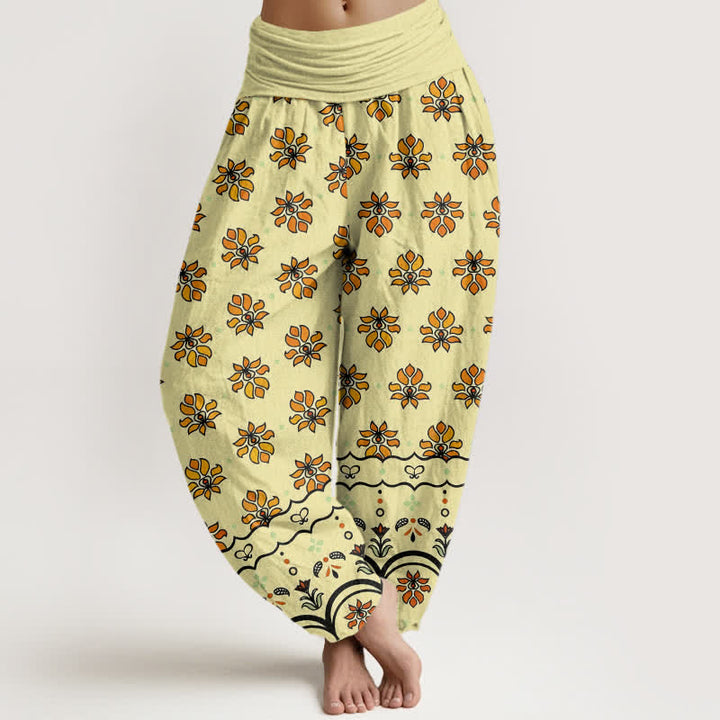 Buddha Stones 花柄 純綿 レディース ハーレムパンツ ゴム入り ハイウエスト - 黄色 - US16、 UK/AU20、 EU48 (3XL) - image 8
