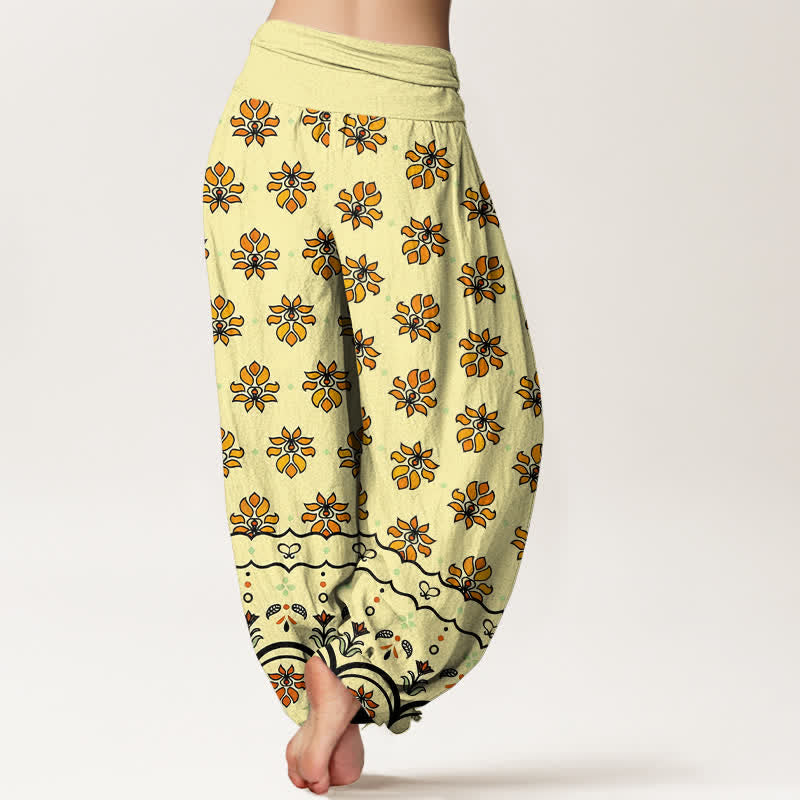 Buddha Stones 花柄 純綿 レディース ハーレムパンツ ゴム入り ハイウエスト - image 9
